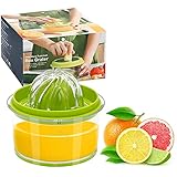 Firulab Einzigartige Zitronenpresse, manuelle Handpresse mit integriertem Messbecher und Reibe, manuelle Deckeldrehung, Reibahle für Zitrone, Limette, Grapefruit mit Sieb und Behälter