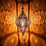 Orientalische Lampe Pendelleuchte Lunar 40cm E27 Lampenfassung | Marokkanische Design Hängeleuchte Leuchte aus Marokko | Orient Lampen für Wohnzimmer Küche oder Hängend über Esstisch