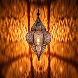 Orientalische Lampe Pendelleuchte Lunar 40cm E27 Lampenfassung | Marokkanische Design Hängeleuchte Leuchte aus Marokko | Orient Lampen für Wohnzimmer Küche oder Hängend über Esstisch