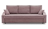 BETTSO -Sofa mit Schlaffunktion und Bettkasten, Couch für Wohnzimmer, Schlafsofa Federkern Sofagarnitur Polstersofa Wohnlandschaft mit Bettfunktion (221x75x92cm)- Roma (Rosa)