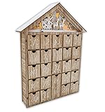 Wichtelstube-Kollektion Adventskalender Holz zum befüllen, Weihnachten weiß braun XL Fächer, Weihnachtsdeko Holz beleuchtet batteriebetrieben inkl. Timer