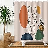 Duschvorhang Abstrakte Kunst, Uiiooazy Duschvorhang Terracotta Abstrakt Gesicht Geometrische Muster Minimalistisch Duschvorhäng Anti Schimmel Wasserdicht Polyester Stoff Waschbar Bad Vorhang 180x180cm