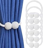 VEGCOO 6 Stück Magnetische Vorhang Raffhalter, Gardinenklammern mit Starken Magnet Faux Perle Ball Vorhang Binder Elegante Vorhanghalter Seil Klassischer Europäer Vorhang Magnetisch (Weiß)