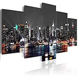 decomonkey Bilder New York 200x100 cm 5 Teilig Leinwandbilder Bild auf Leinwand Wandbild Kunstdruck Wanddeko Wand Wohnzimmer Wanddekoration Deko Panorama Skyline Stadt
