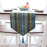 Herbst Tischläufer Modern, Tischläufer Herbst 180 cm Lang Blau 30CM Ethnischer Streifen Bettwäsche Baumwolle Tischdeko Wohnzimmer Küche