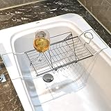 PLKO Badewannen-Tablett, Edelstahl, Dusche, Badewanne, Caddy, Tablett mit abnehmbarem Buchhalter, Rotweinregal, für Zuhause, Küche, Badezimmer, silberfarben