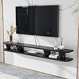 Schwimmende TV-Einheit, 120 cm wandmontierter TV-Schrank, schwebende mit Schublade,Moderne, große Stauraum-TV-Bank für Wohnzimmer und Büro,Schwarzes Steinmuster