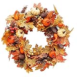 FRAKS 50 cm Künstliche Herbst Weiß Kürbis Kranz ic Tannenzapfen Girlande Haustür Dekoration Hausgarten Bauernhaus Ornamente Anhänger for Hochzeit Party Urlaub Dekor