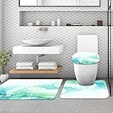 CONERY rutschfeste Badematte, 3-teiliges Badezimmerteppich Set,Teal Aquarell Aquarell Türkis Mint Ombre Handblau Farbverlauf Wasser,weicher WC-Vorleger, rutschfeste Duschmatte und WC-Vorleger-Set