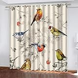 Gardinen Wohnzimmer Vorhang Blickdicht 3D Tiervogel Im Vintage-Stil Verdunkelungsvorhang 170 X 200 cm Ösenvorhang 2Er Set Thermogardine Für Arbeitszimmer Living Room Schlafzimmer Kinderzimmer Vorhäng