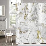 Hnmdmyi Duschvorhang Marmor Optik 180x200, Grau Gold Weiß Duschvorhänge Abstrakt Modern Luxus Kunst Dekorative Badewanne Vorhang Wasserdicht Stoff Waschbar Badevorhang für Badezimmer mit Haken