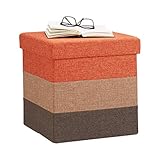 Relaxdays Polster Hocker mit Stauraum, gestreifter Sitzhocker, faltbarer Polsterhocker HBT 38 x 38 x 38 cm, orange-braun