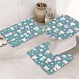 YAzgaN 3-teiliges Badezimmer-Teppich-Set, luxuriöse, weiche Flanell-Antirutschmatte, super saugfähig, maschinenwaschbar, niedlicher kleiner Fuchs
