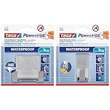 tesa Powerstrips Doppelhaken Waterproof Zoom- belastbar bis 3 kg & Powerstrips Waterproof Haken Zoom Metall - Wasserfester Klebehaken aus Edelstahl für Badezimmer und Dusche, Metal