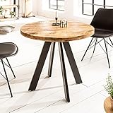 Invicta Interior Massiver Esstisch Iron Craft 80cm rund Natur Mangoholz geflexte Beine Bistrotisch Küchentisch Holztisch