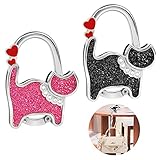 LiangDian Taschenhalter für Tisch 2 Stück Katze Handtaschenhalter Haken Faltbare Taschenhaken Metall Handtaschenhalter für Tisch Handtaschen Halterung Tisch Handtasche Haken für Damen (Rosa, Schwarz)