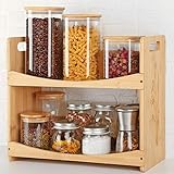 VIEWALL 2 Etagen Gewürzregal aus Bambus Küchenregal für die Arbeitsplatte Kreatives Design Kitchen Organizer Stehend Multifuaktionale Küchen Organizer für Küchen Esszimmer Büro Badezimmer