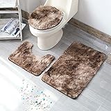 ETOPARS Badteppich-Set 3-teilige, rutschfeste, rutschfeste Badematte, U-förmiger Konturteppich und Toilettendeckel, waschbar, braun