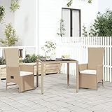 ZEYUAN 3-TLG. Garten-Essgruppe mit Kissen, Gartenlounge Set, Gartenmöbel, Terrassenmöbel, Möbelsets, Sitzgruppe Garten, Balkonmöbel Set, Gartengarnitur, Beige Poly Rattan