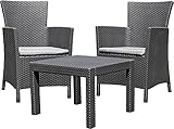 Allibert by Keter Lounge Set Rosario Balcony 2x Sessel und 1x Tisch, Rattanoptik, Kunststoff, graphit inkl. Sitzkissen, perfekt für Balkon, Terrasse oder Garten, wetterfest und UV-beständig