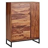 FineBuy Schuhschrank Sheesham Massivholz 88x120x40 cm Schuhregal Geschlossen | Design Schuhkommode Flurschrank mit Ablage | Schuhaufbewahrung Flurkommode für Schuhe Hoch