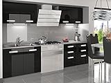 naka24 NEU Komplette Küche Infiniti I 160 cm Hochglanz Verschiedene Farbkombinationen (Schwarz)
