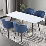 kevinplus Küche Esstisch rechteckig Marmor Tisch mit Metalle Beine, Runde Tischecken für Wohnzimmer, Esszimmer, Skandinavisch Esszimmertisch Sitzgruppe 160x 85x 75 cm(Lx Bx H) Weiß & Gold Maserung