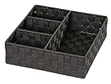 WENKO Organizer Adria Schwarz 4 Fächer - Aufbewahrungsbox, 4 Fächer Fassungsvermögen: 9.3 l, Polypropylen, 32 x 10 x 32 cm, Schwarz