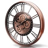 TOKTEKK Wanduhr Große 70cm mit Bewegliche Zahnrad, Vintage Retro Industriell Metall Wanduhr Romische Zahlen für Zimmer Zuhause KüChe Schlafzimmer Büro Schule (Vintage Rot)