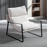 Wahson Sessel aus Chenille Lesesessel mit Armlehnen moderner Loungesessel mit Metallgestell für Wohnzimmer, Beige