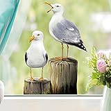 Wandtattoo Loft Fensterbild Frühling Kinderzimmer Vögel Möwen Holz– Wiederverwendbare Fensteraufkleber maritim (1. A4 Bogen)