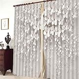 Thermovorhänge W224cm x H137cm Weiß Blumen Thermovorhang gegen Kälte - Blickdichte Wohnzimmer Schlaufengardinen Dicker Vorhang Kälteschutz Thermo Vorhang Kinderzimmer, 2 Stücke