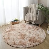 VIOLK Weißer Flauschiger runder Teppich für Wohnzimmer, weicher Teenager-Mädchen-Zimmerteppich, Kinderzimmer, Schlafzimmer, pelzige Matte, Plüsch-Raumdekoration, Kamel, rund, 140 x 140 cm