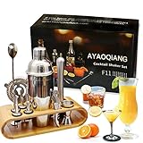 AYAOQIANG Cocktail Shaker Set, Edelstahl 12-teiliges Cocktail Bar Set Barzubehör, Cocktail Set 750ML Shaker, Cocktails Mixer Set mit Holzständer.