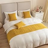Morbuy Moderne Hotel Bettläufer Schals Holland-Samt Muschelmuster Weiche Bettschal Bettschwanz Handtuch Dekoration Für Einzel Queen King Size Bett Flagge (45 * 210cm für 150cm Bett,Gelb)