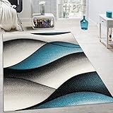 Paco Home Designer Teppich Modern Abstrakt Wellen Optik Konturenschnitt In Grau Türkis, Grösse:120x170 cm