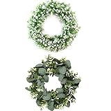 Canzoon Künstlicher Kranz Eukalyptus 2Pcs Lebensecht Eukalyptus Deko Kranz Künstlicher Blumenkranz Deko 30Cm Für Wand Fenster Dekor Hochzeit Party Weihnachten