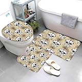 3 Teilig Badematten Set Totenkopf Rose Flauschige Mikrofaser Wohnzimmer Badezimmerteppich Gotisch rutschfeste Waschbar Badteppich U FöRmiger Konturteppich Toilettendeckel 40x60