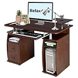 RELAX4LIFE Schreibtisch aus Holz mit Zwei Schubladen, PC-Tisch mit ausziehbarem Tastaturfach, Computertisch mit Ablagefächern, Eckschreibtisch für Wohnung und Brüo, schwarz/weiß/walnuss (walnuss)