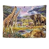 Ulticool - Wandteppich Tapestry Dekoration Wohnung - Safari Tier Natur Giraffen Elefant- 200 x 150 cm groß - Wandtuch Wandbehänge - Accessoires für Schlafzimmer Wohnzimmer Kinderzimmer