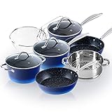 Kitchen Academy Topfset 15-teilig, Kochtopf Set mit Glasdeckeln, Induktion Töpfe Set Granit, Topf und Pfannenset Aluminium, Granitbeschichtung Antihaft-Versiegelung Kochgeschirr-Set, Blau