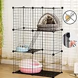 ybaymy Freigehege Katzen,Großer Katzenkäfig mit 3 Ebenen,Katzenauslauf Balkon,109 x 75 x 39 cm,Schwarz,Katzengehege Outdoor Groß Metall,Katzenkäfig Balkon