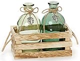HEITMANN DECO Holzkiste mit 2 Glasvasen - Tischdeko - Vasen-Set in Deko-Kiste - Blumenvase mit Juteseil - Frühlingsdeko - Grün