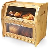 Arise Bambus Brotkasten mit Belüftung, Großer Brotaufbewahrungsbehälter, 2 Regale und Sichtfenster, Holz Brotbehälter für Hörnchen, Brötchen, Brotaufbewahrung. 40 x 26 x 37 Brotbox - Selbstmontage