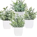 Roqueen 4 Stück Künstliche Pflanzen Mini Künstliches Grün Topfpflanzen Kunststoff Gefälschte Pflanzen für Home Badezimmer Büro Tabelle Dekoration