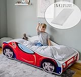 Kids Collective Autobett Kinderbett Jugendbett 70x140 | 80x160 mit Rausfallschutz & Matratze | Kinder Spielbett Rennfahrer