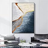 Gold Line Wandbild Grau und Schwarz abstrakte Wandkunst gerahmtes Bild Moern Gemälde auf Leinwand Landschaft Poster Dekor 60 x 115 cm mit schwarzem Rahmen