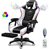 MACIUM RGB Gaming Stuhl mit Lautsprechern Ergonomische Massage Computer Chair mit Fußstütze Lendenwirbelstütze Kopfstütze 360°Swivel Recliner Stuhl hohe zurück Video Chairs für Teens,Weiß