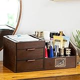 Beauty Organizer, Make Up Kosmetik Organizer, Kosmetikbox Aus Holz Aufbewahrungsbox Mit Hirschkopf-Doppelschublade Lagern Sie Mehr Als 50 Make-up/Hautpflegeprodukte/Schmuck Gleichzeitig（Braun）