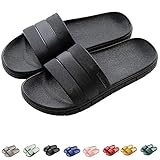 Sommer Streifen Hausschuhe Indoor-Haus Anti-Rutsch Dusche Badeschuhe Schlappen Rutschfest Pantoffeln Gartenschuhe Home Slippers Damen Plastik Schuhe Sandaeln- Gr. 42/43 EU Schwarz